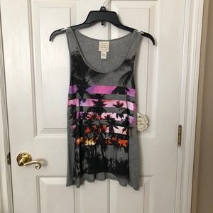 Girl's Juniors Tank Top, Grey Tropical Palms, Med. New! Perfect for Summer!